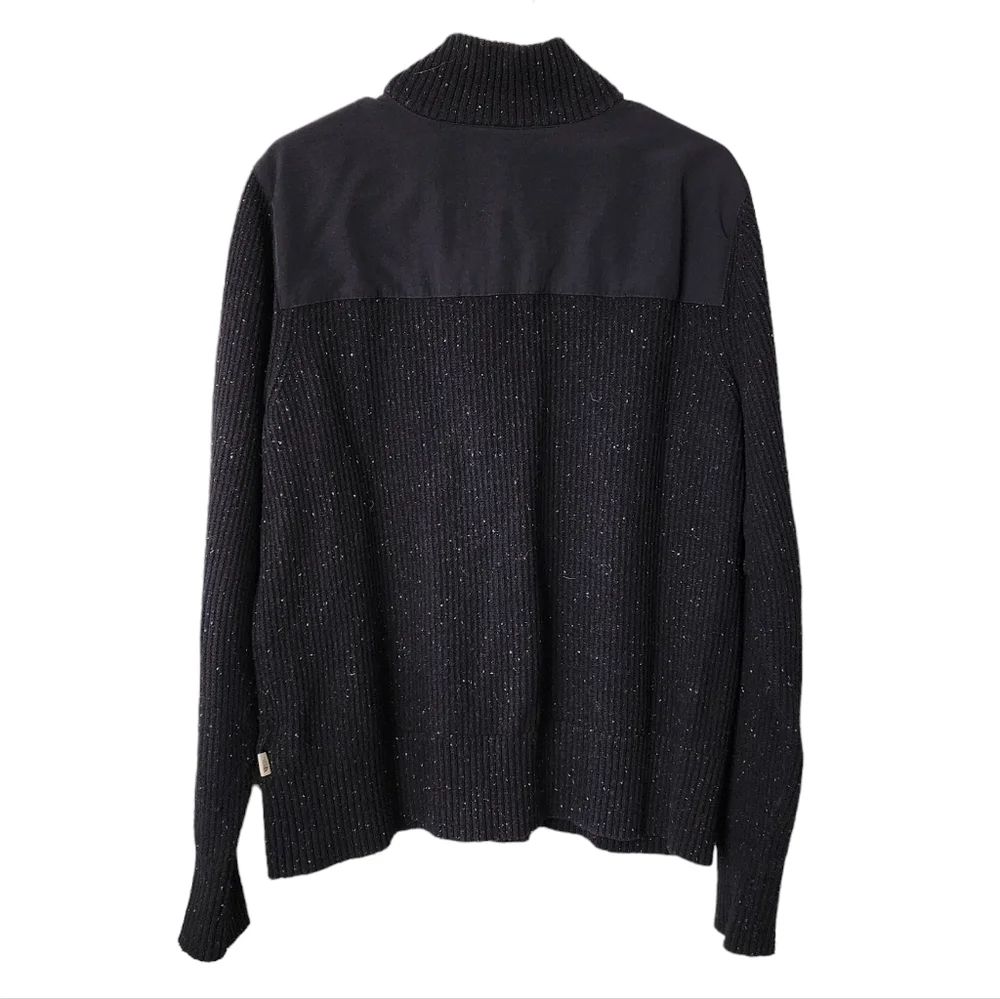 NORTH FACE Mock Neck 1/4 button up knit sweater in marled‎ navy wool blend Large
